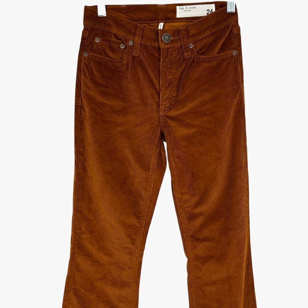 Rag & Bone Peyton Mid Rise Bootcut Pants Corduroy Gold Brown Size 24 - Picture 2 of 12